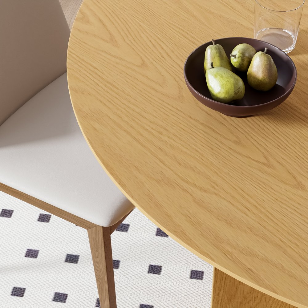 58" Beige Solid Wood Pedestal Base Round Top Dining Table