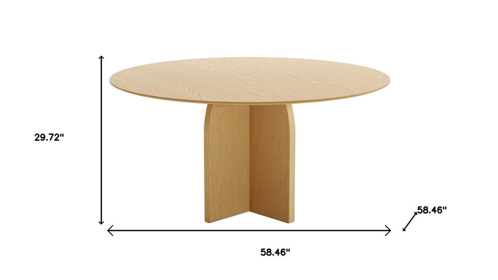 58" Beige Solid Wood Pedestal Base Round Top Dining Table
