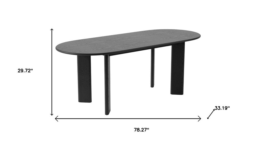 78" Black Solid Wood Oval Dining Table