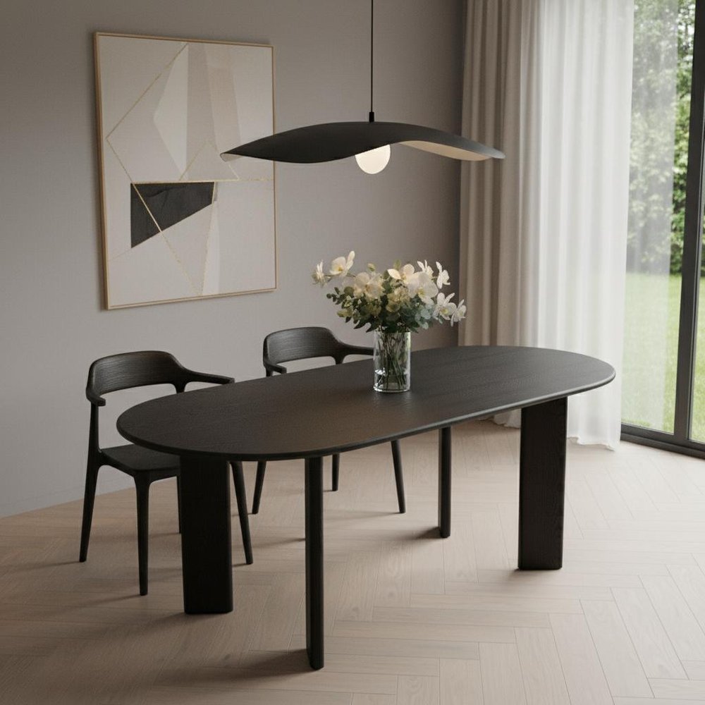 78" Black Solid Wood Oval Dining Table