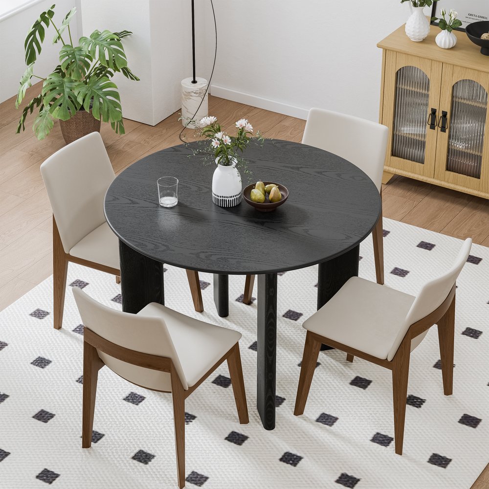 42" Black Solid Wood Round Top Dining Table