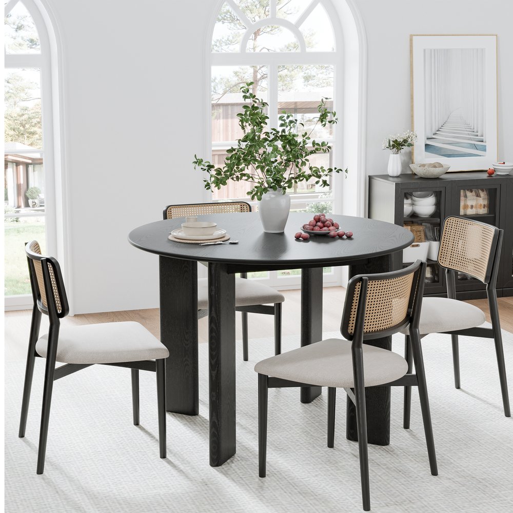 42" Black Solid Wood Round Top Dining Table