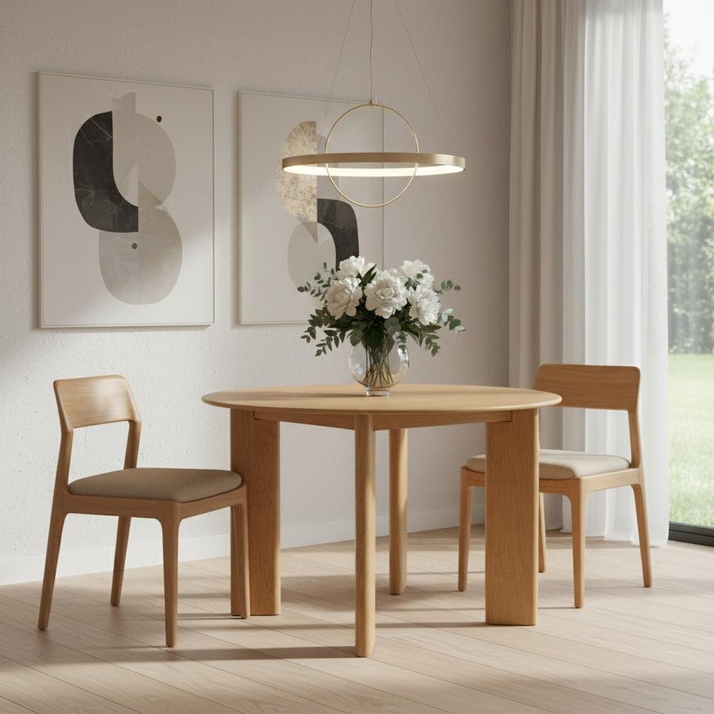 42" Beige Solid Wood Round Top Dining Table