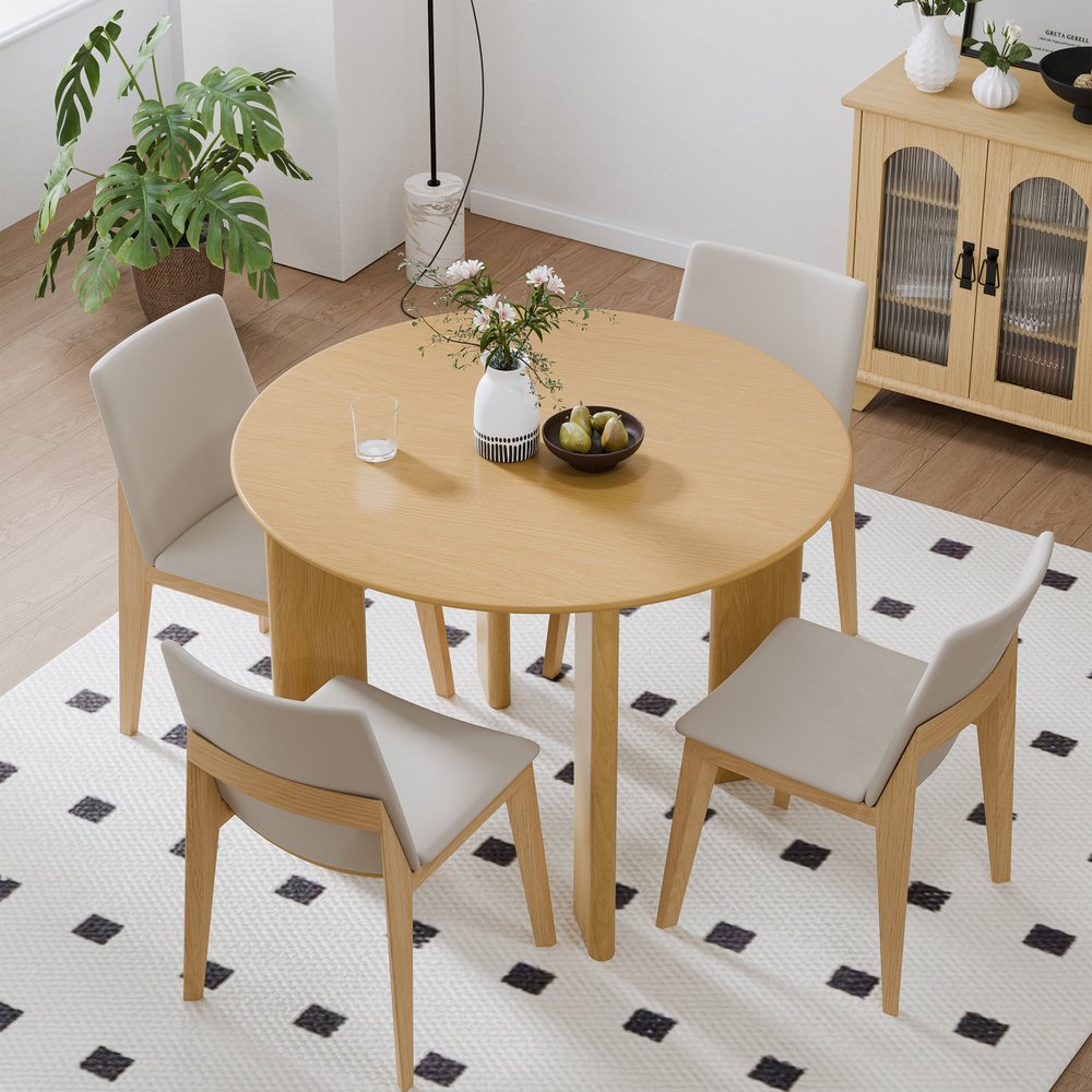 42" Beige Solid Wood Round Top Dining Table