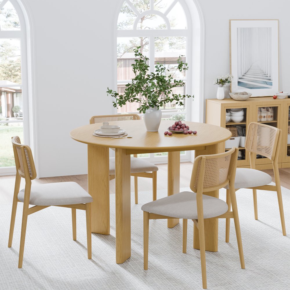 42" Beige Solid Wood Round Top Dining Table