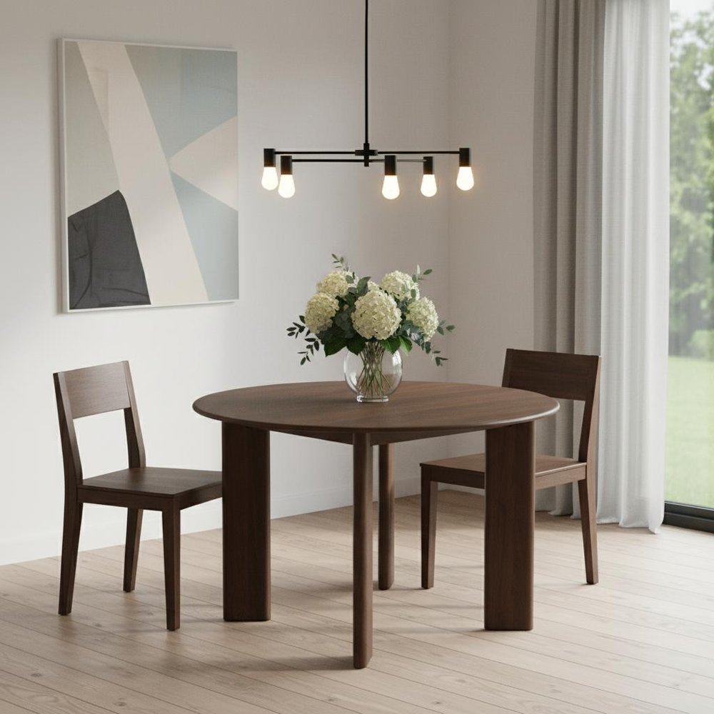 45" Brown Solid Wood Round Top Dining Table