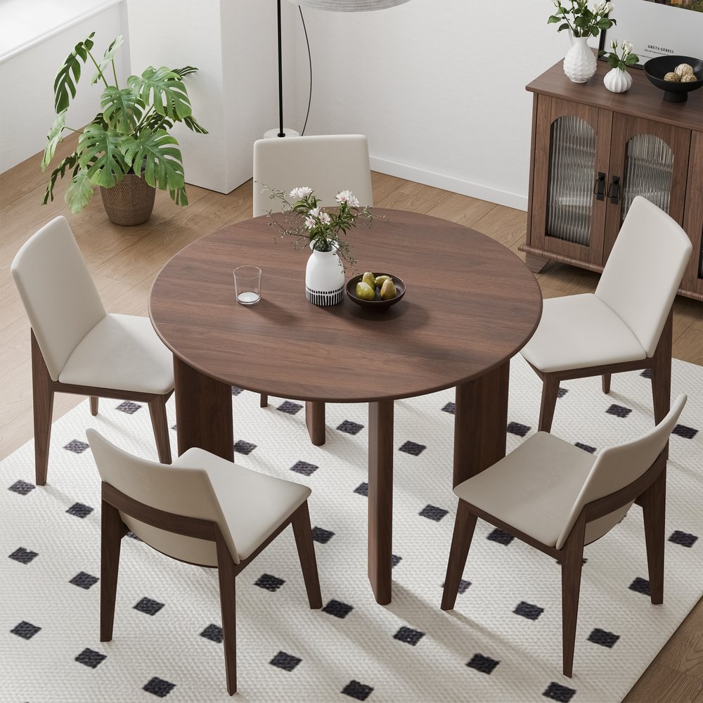 45" Brown Solid Wood Round Top Dining Table