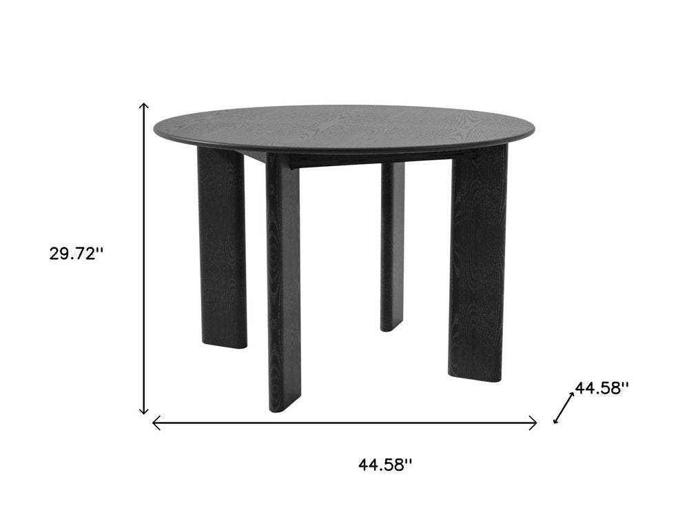 45" Black Solid Wood Round Top Dining Table