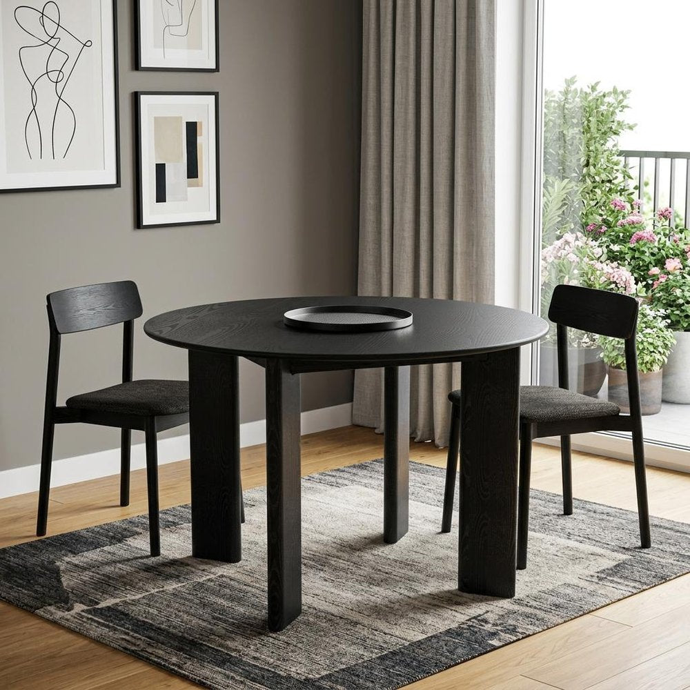 45" Black Solid Wood Round Top Dining Table