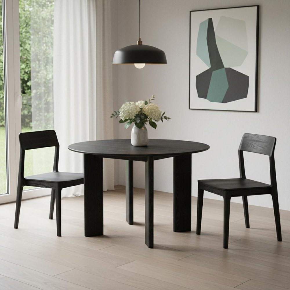 45" Black Solid Wood Round Top Dining Table
