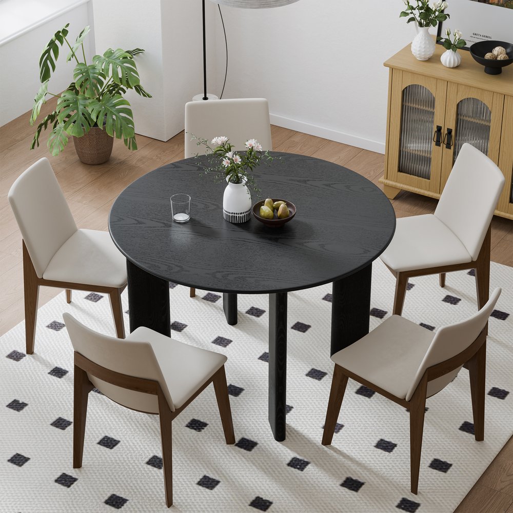 45" Black Solid Wood Round Top Dining Table