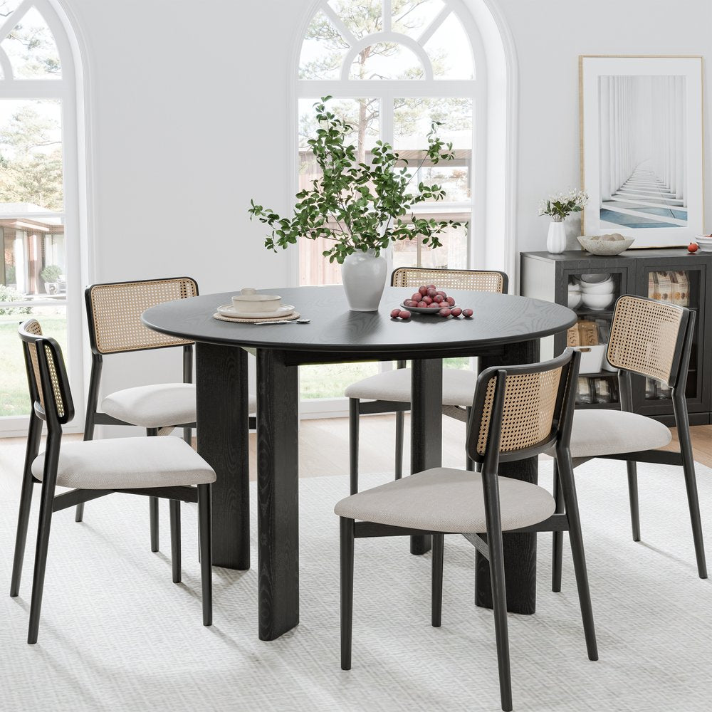 45" Black Solid Wood Round Top Dining Table