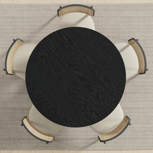 45" Black Solid Wood Round Top Dining Table
