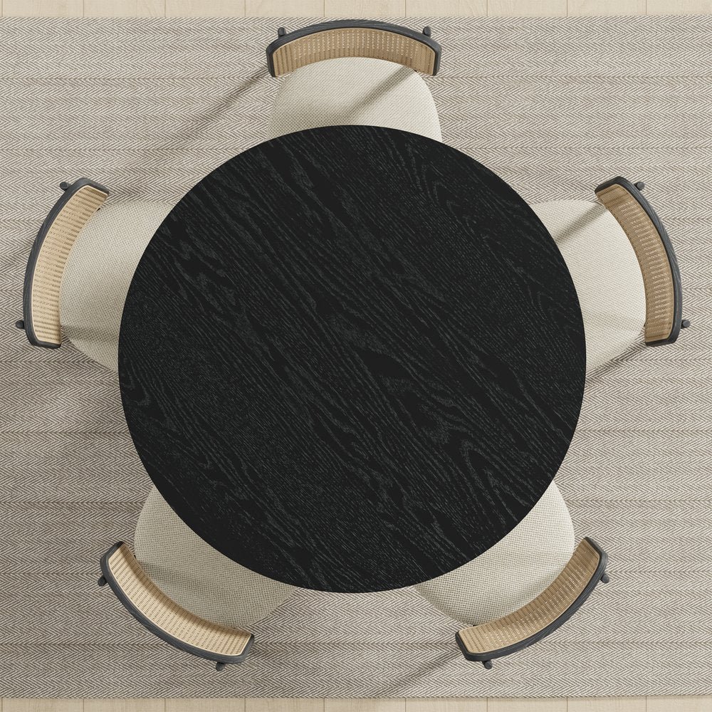 45" Black Solid Wood Round Top Dining Table