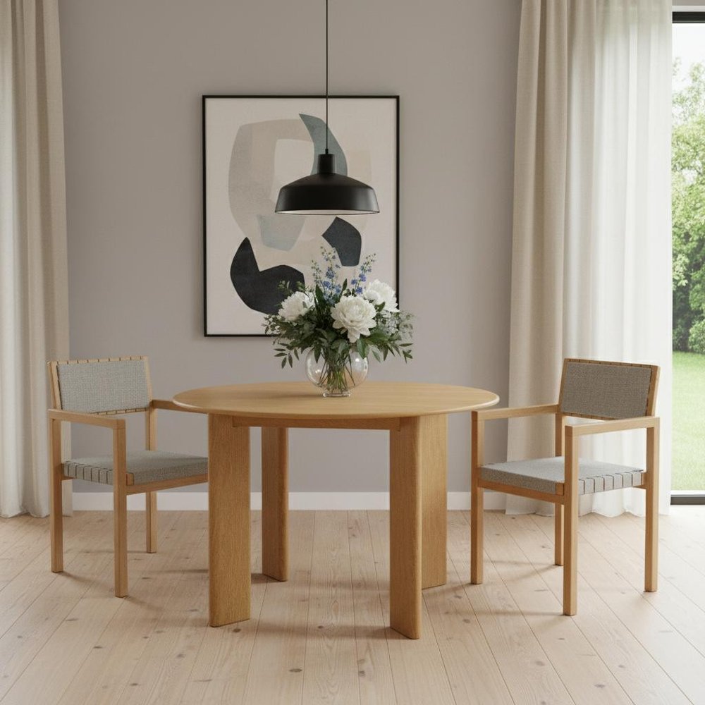 45" Beige Solid Wood Round Top Dining Table