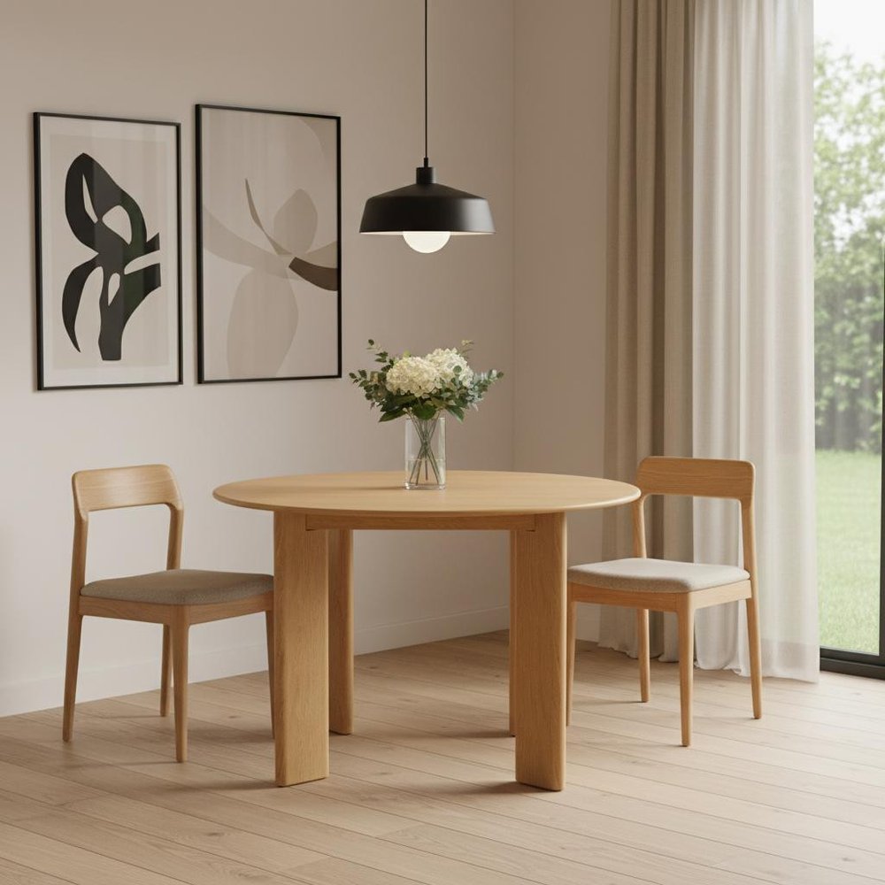 45" Beige Solid Wood Round Top Dining Table