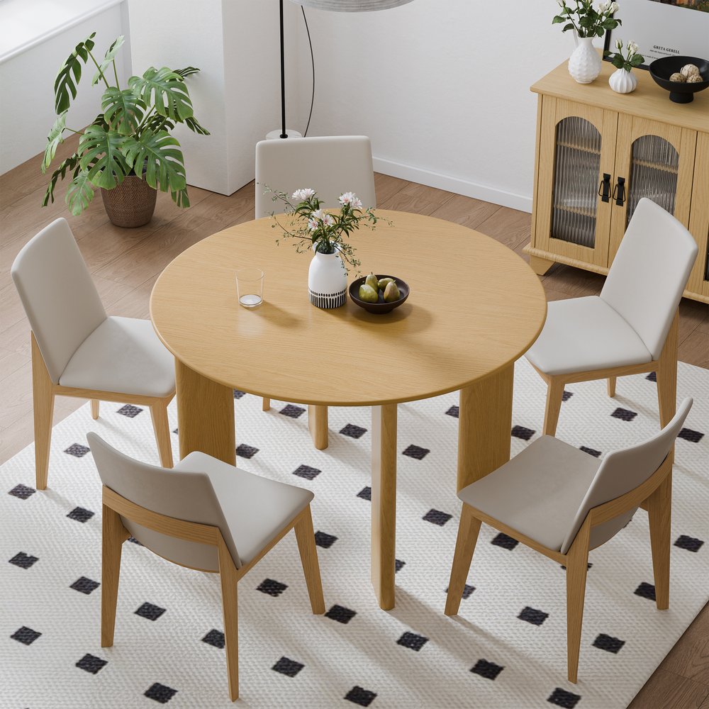 45" Beige Solid Wood Round Top Dining Table