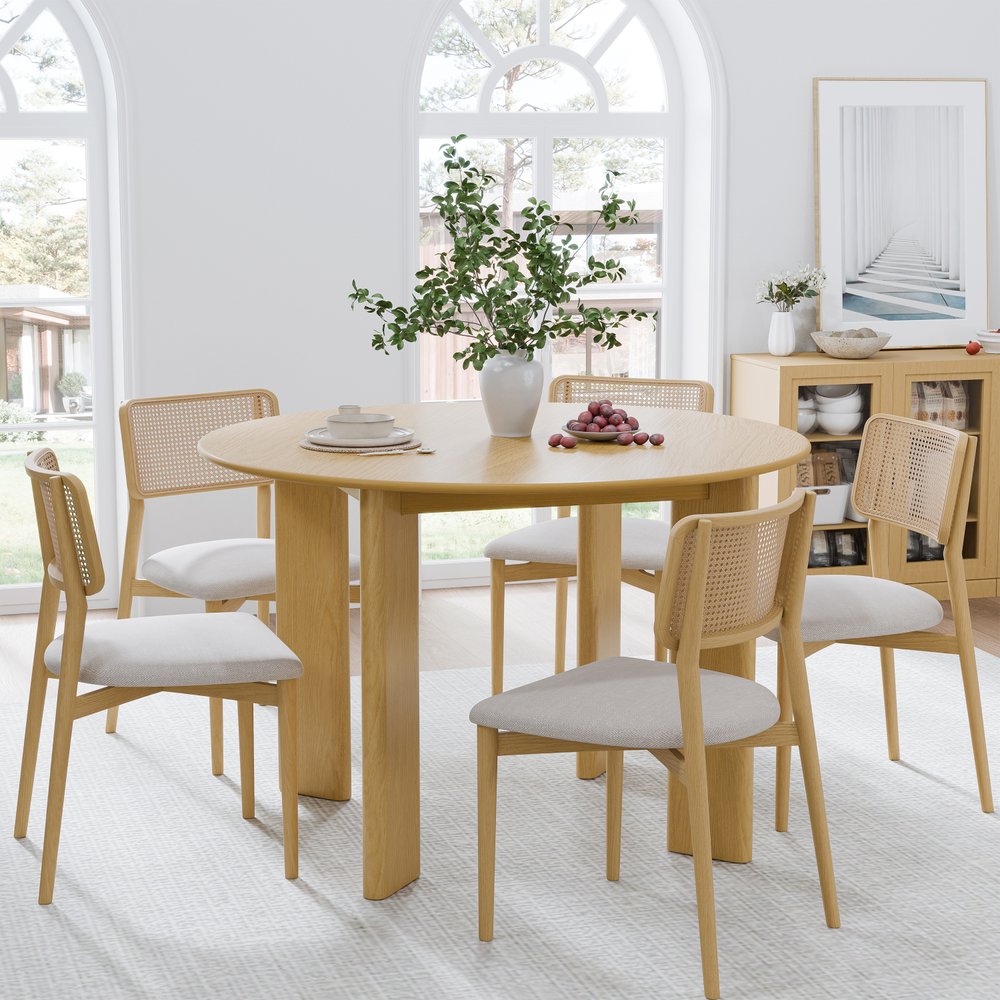 45" Beige Solid Wood Round Top Dining Table