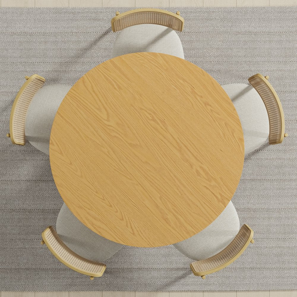 45" Beige Solid Wood Round Top Dining Table