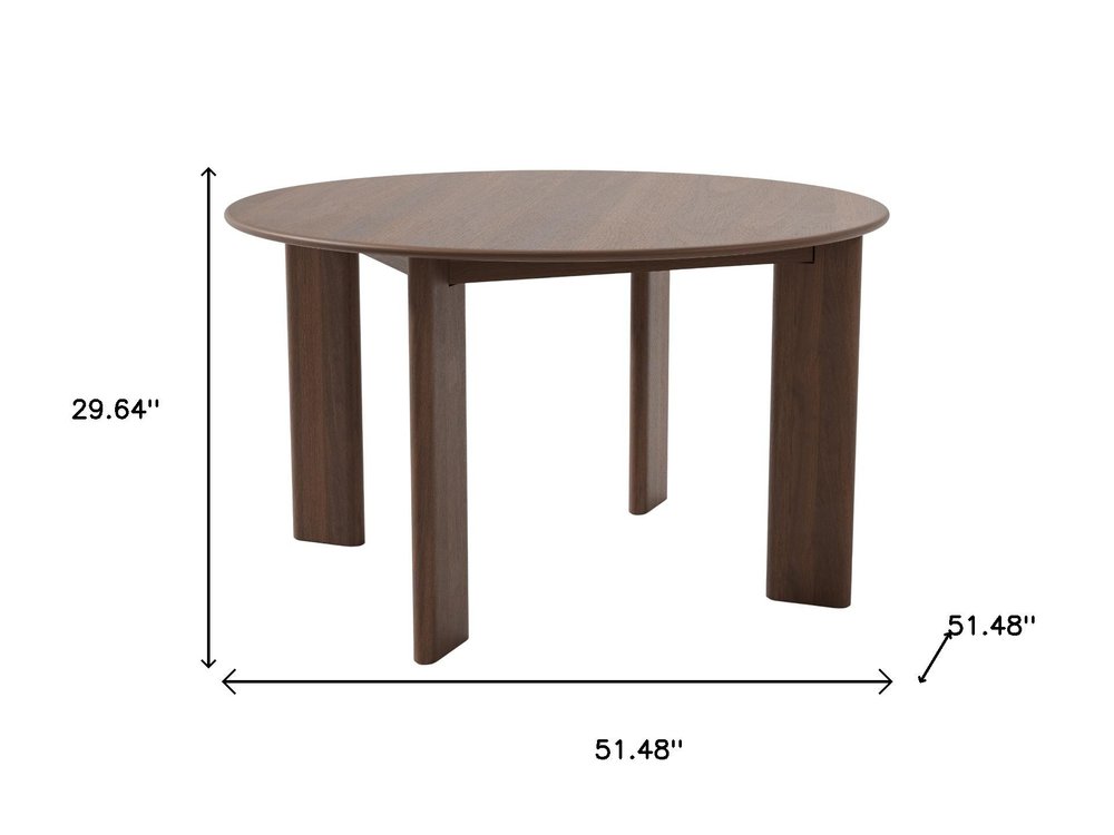 51" Brown Solid Wood Round Top Dining Table