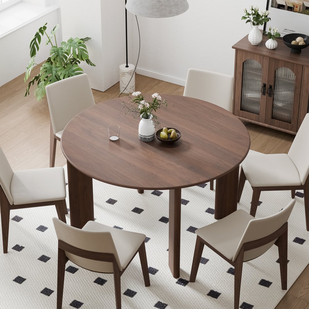 51" Brown Solid Wood Round Top Dining Table