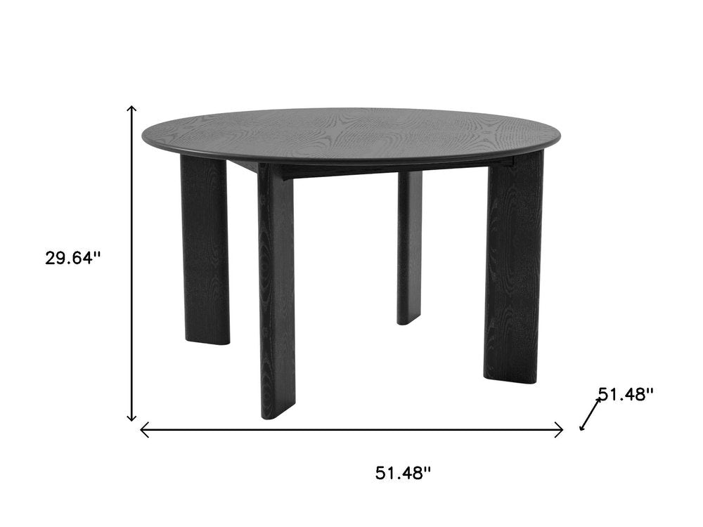 51" Black Solid Wood Round Top Dining Table