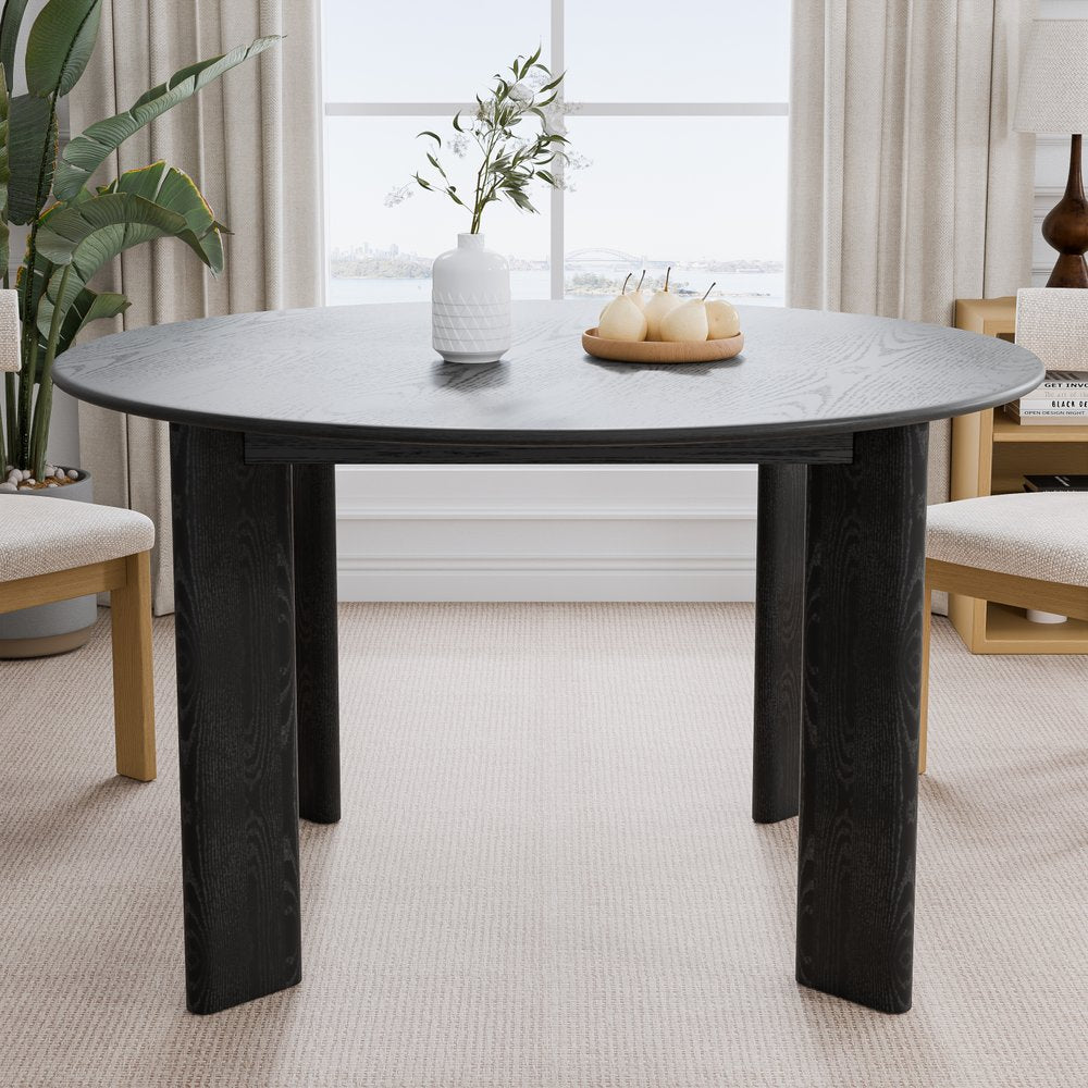 51" Black Solid Wood Round Top Dining Table