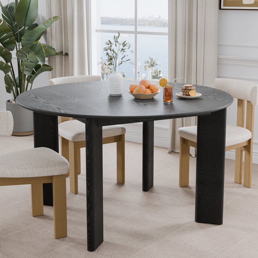 51" Black Solid Wood Round Top Dining Table