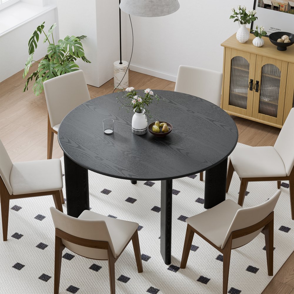 51" Black Solid Wood Round Top Dining Table