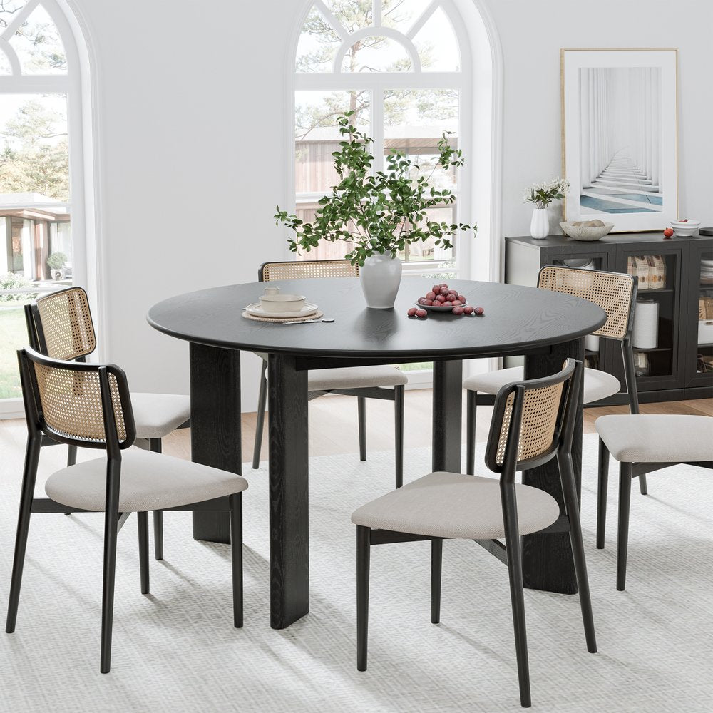 51" Black Solid Wood Round Top Dining Table