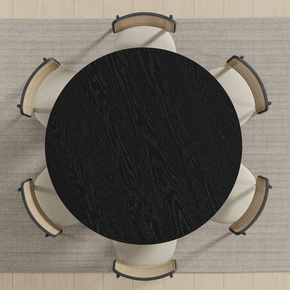 51" Black Solid Wood Round Top Dining Table