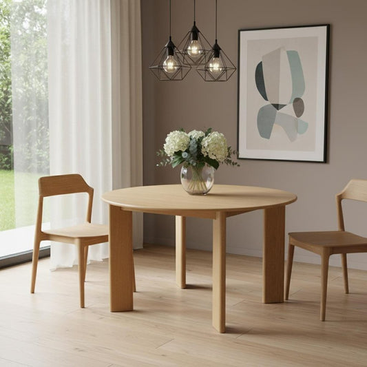 51" Beige Solid Wood Round Top Dining Table