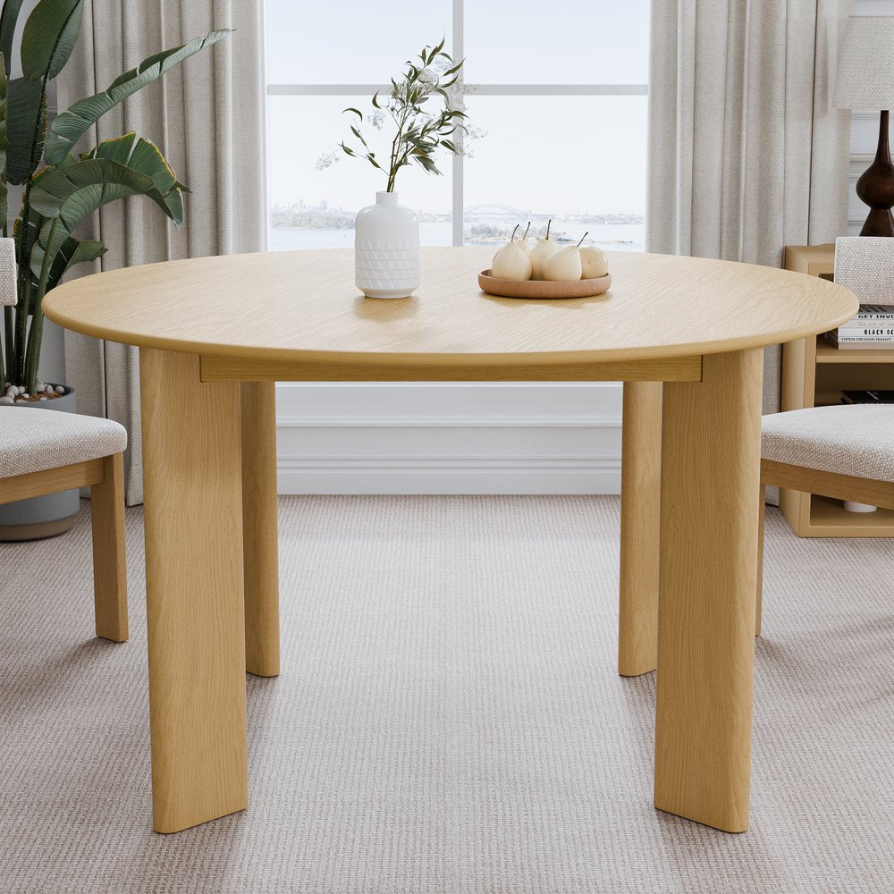 51" Beige Solid Wood Round Top Dining Table