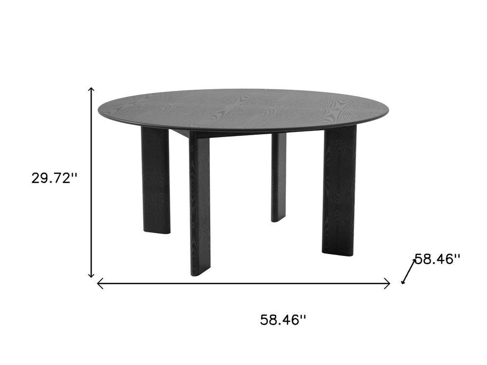 58" Black Solid Wood Round Top Dining Table