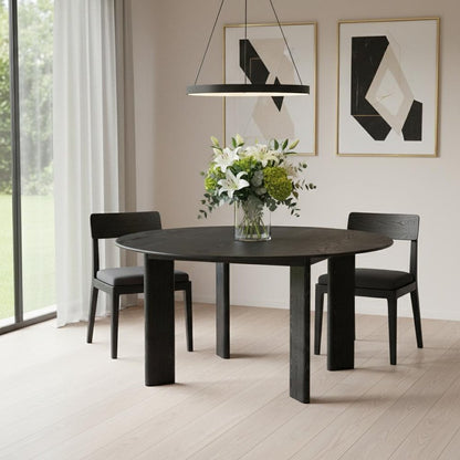 58" Black Solid Wood Round Top Dining Table