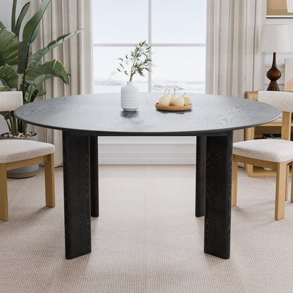 58" Black Solid Wood Round Top Dining Table