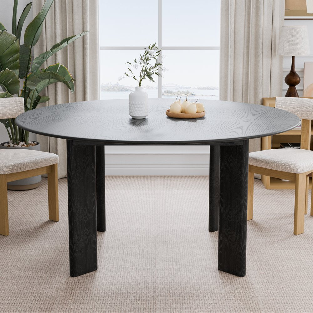58" Black Solid Wood Round Top Dining Table