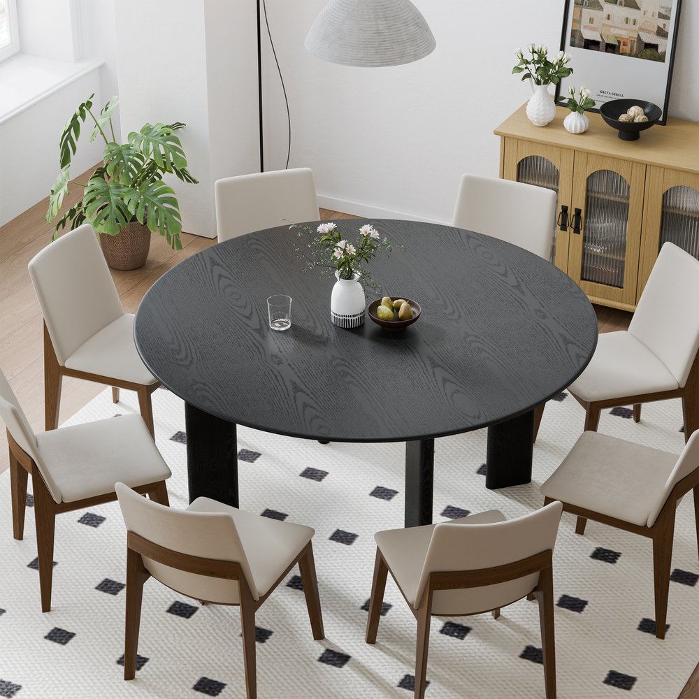 58" Black Solid Wood Round Top Dining Table