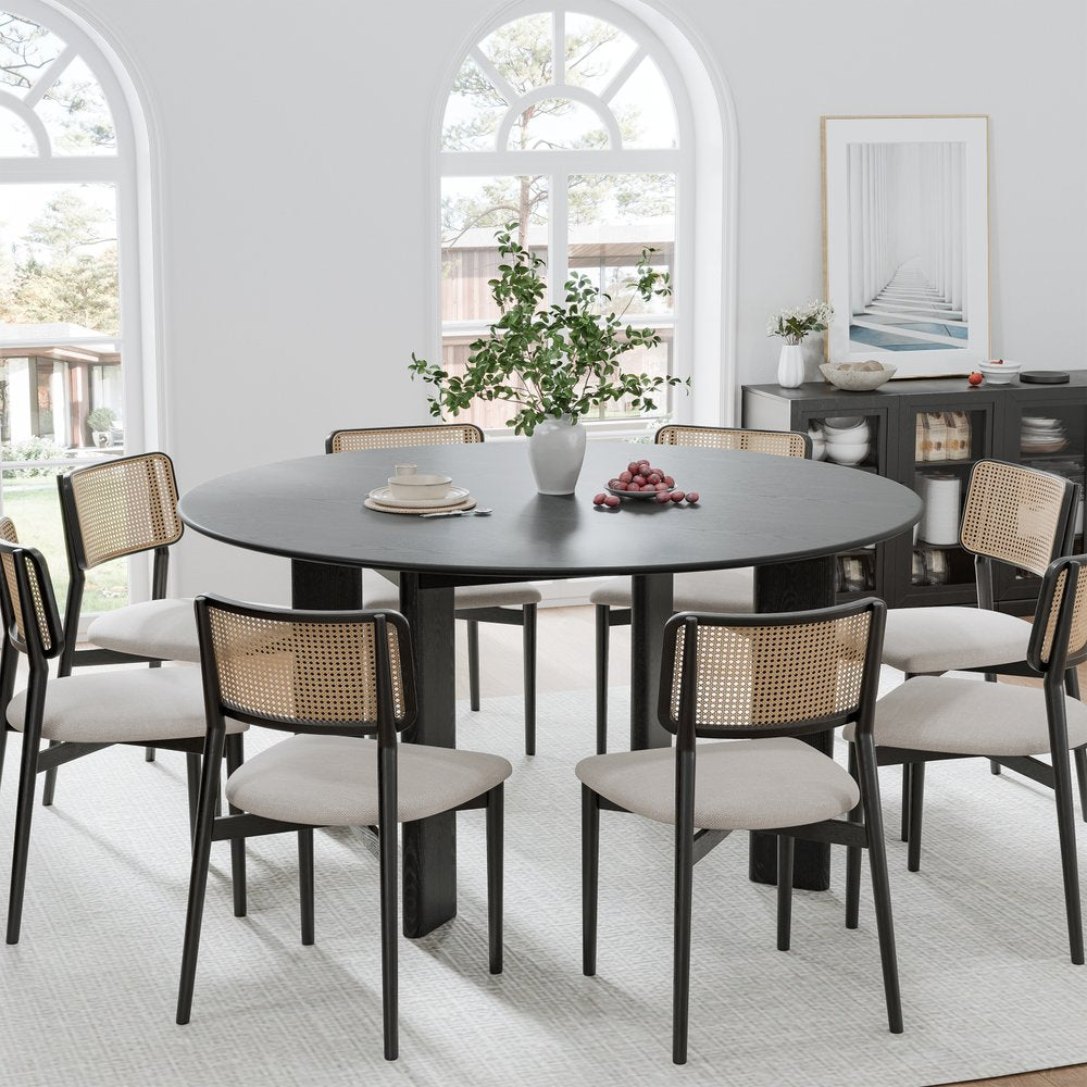58" Black Solid Wood Round Top Dining Table