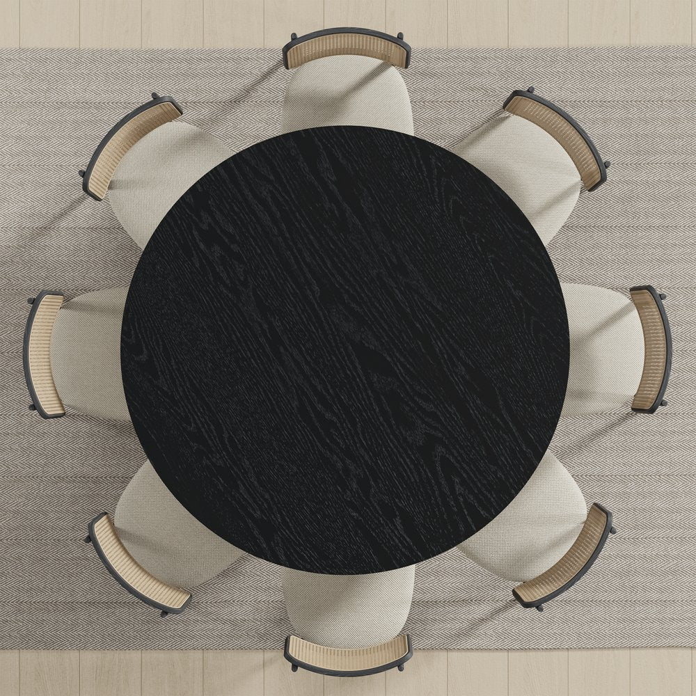 58" Black Solid Wood Round Top Dining Table