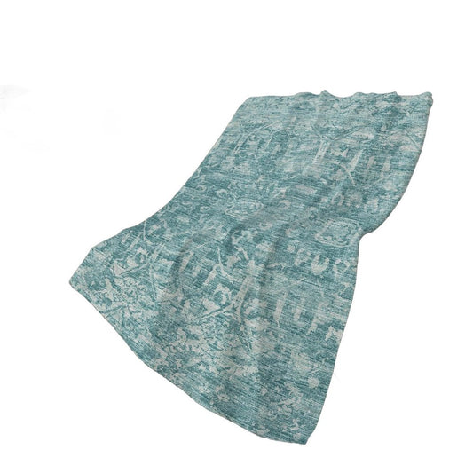 50" X 70" Blue And Ivory Damask Plush Throw Blanket