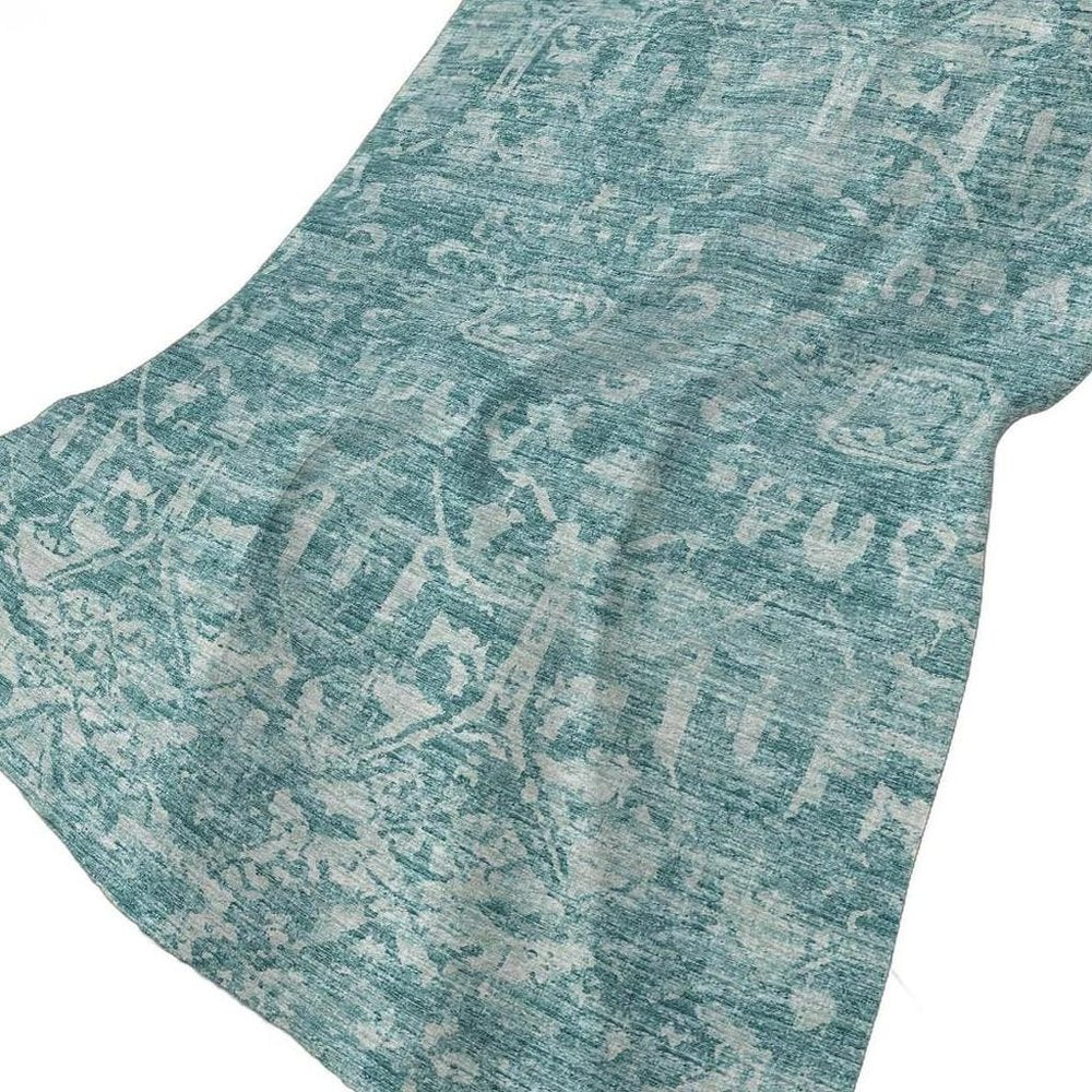 50" X 70" Blue And Ivory Damask Polyester Woven Plush Throw Blanket