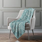 50" X 70" Blue And Ivory Damask Polyester Woven Plush Throw Blanket
