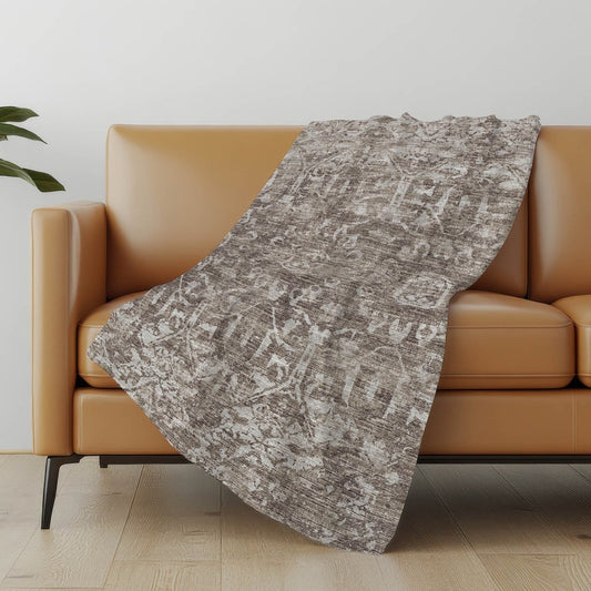 50" X 70" Brown And Beige Damask Polyester Woven Plush Throw Blanket