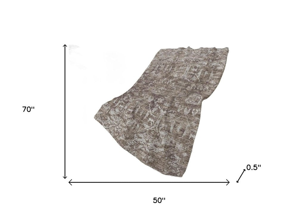 50" X 70" Brown And Beige Damask Polyester Woven Plush Throw Blanket