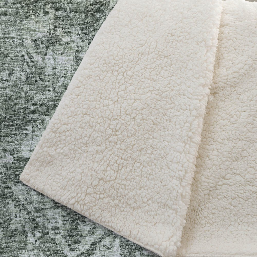 50" X 70" Green And Gray Damask Polyester Woven Plush Throw Blanket