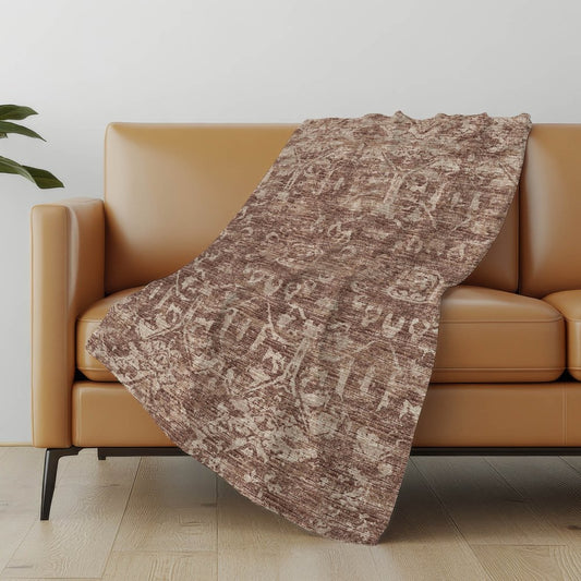50" X 70" Chocolate And Beige Damask Polyester Woven Plush Throw Blanket