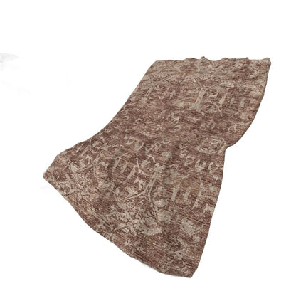 50" X 70" Chocolate And Beige Damask Polyester Woven Plush Throw Blanket