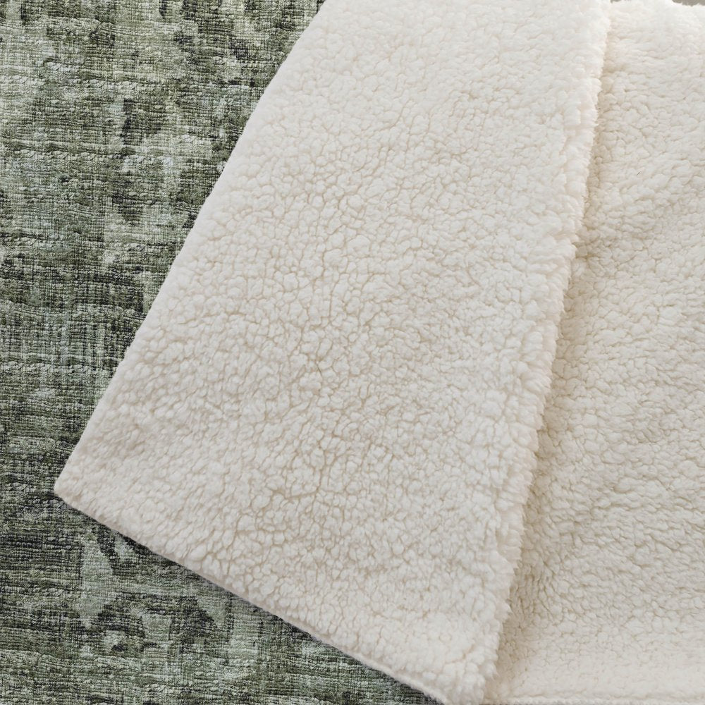 50" X 70" Olive Green And Beige Damask Polyester Woven Plush Throw Blanket