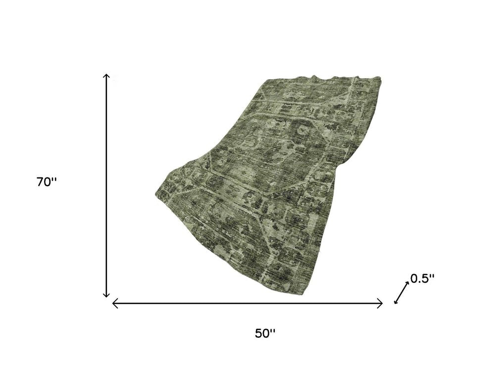 50" X 70" Olive Green And Beige Damask Polyester Woven Plush Throw Blanket